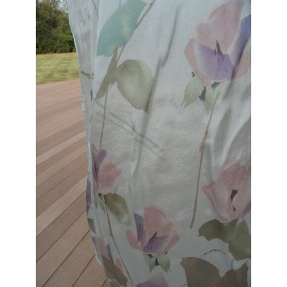 Vtg 1970’s Liz Claiborne Silk Scarf Floral Pattern Rectangle Muted Green Pink - Picture 6 of 8